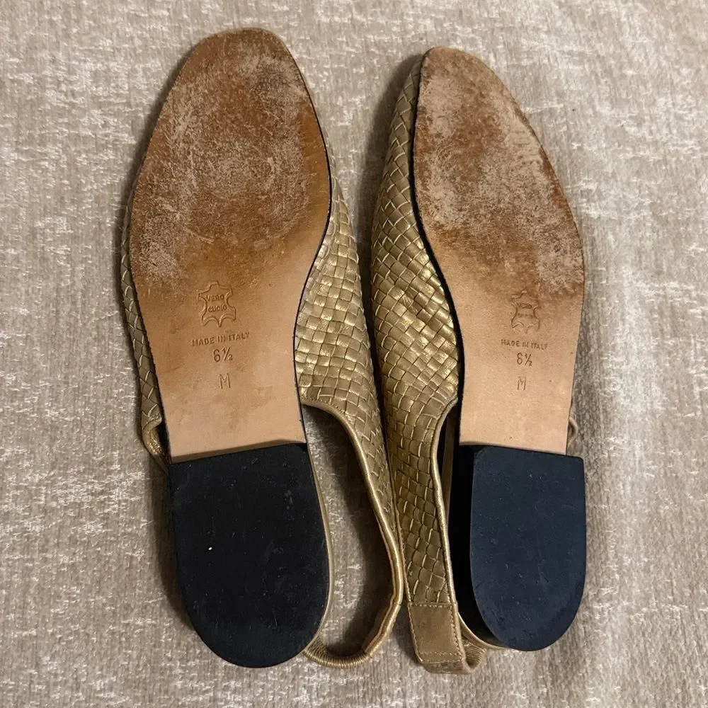 Fiale Collection gold woven leather slingback flats